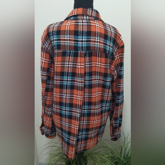 ZARA Men's Orange/Black Plaid Print Knit Long Sleeve Button Down Flannel-Size M - Picture 11 of 11